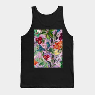 Trendy colorful flowers pattern, botanical illustration, leaves and flowers, purple floral Tank Top